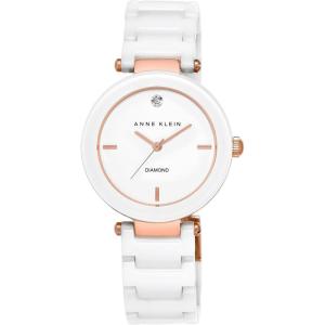 Anne Klein Women’s Black Ceramic Bracelet Watch with Diamond Accent(White/Rose Gold)