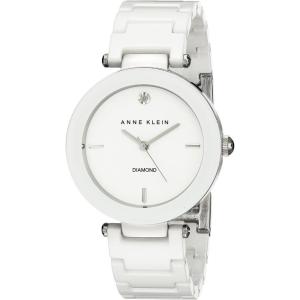 Anne Klein Women’s Black Ceramic Bracelet Watch with Diamond Accent(White/Silver)