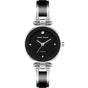 Anne Klein Women’s Genuine Diamond Dial Bangle Watch(Black/Silver)
