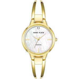 Anne Klein Women’s Genuine Diamond Dial Bangle Watch(Gold/White)