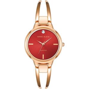 Anne Klein Women’s Genuine Diamond Dial Bangle Watch(Rose Gold/Burgundy)