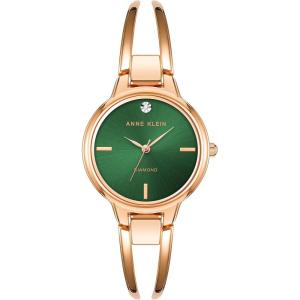 Anne Klein Women’s Genuine Diamond Dial Bangle Watch(Rose Gold/Green)