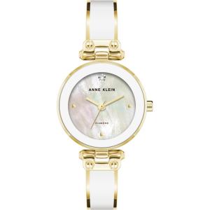 Anne Klein Women’s Genuine Diamond Dial Bangle Watch(White/Gold)