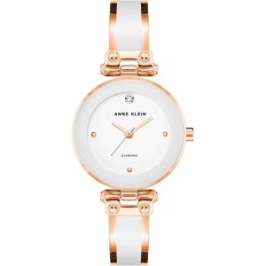 Anne Klein Women’s Genuine Diamond Dial Bangle Watch(White/Rose Gold)