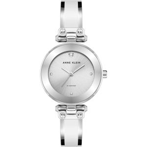Anne Klein Women’s Genuine Diamond Dial Bangle Watch(White/Silver)