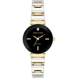 Anne Klein Women’s Genuine Diamond Dial Bracelet Watch(Black/Two-Tone)