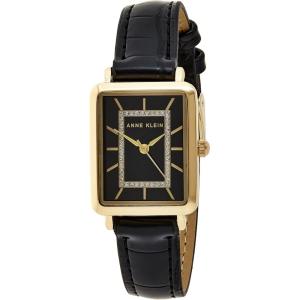 Anne Klein Women’s Glitter Accented Croco-Grain Strap Watch, AK/3820(Black/Gold)