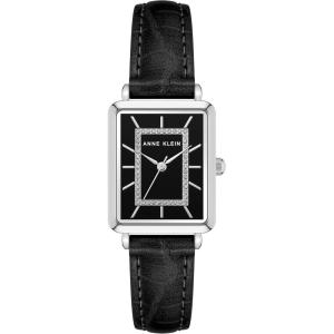 Anne Klein Women’s Glitter Accented Croco-Grain Strap Watch, AK/3820(Black/Silver)