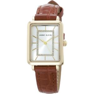 Anne Klein Women’s Glitter Accented Croco-Grain Strap Watch, AK/3820(Honey Brown/Gold)