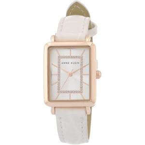 Anne Klein Women’s Glitter Accented Croco-Grain Strap Watch, AK/3820(Ivory/Rose Gold)