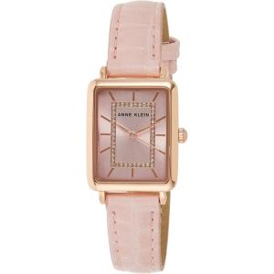 Anne Klein Women’s Glitter Accented Croco-Grain Strap Watch, AK/3820(Pink/Rose Gold)