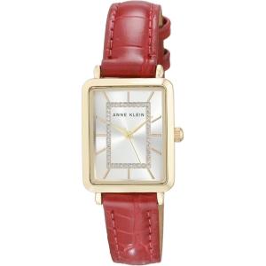 Anne Klein Women’s Glitter Accented Croco-Grain Strap Watch, AK/3820(Red/Gold)