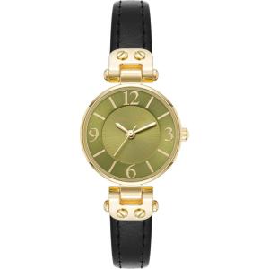 Anne Klein Women’s Leather Strap Watch(Black/Green)