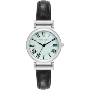 Anne Klein Women’s Leather Strap Watch(Black/Silver/Aqua)