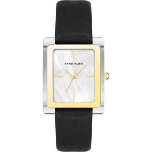 Anne Klein Women’s Leather Strap Watch(Black/Two Tone)
