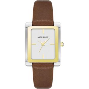Anne Klein Women’s Leather Strap Watch(Brown/Two Tone)