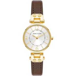 Anne Klein Women’s Leather Strap Watch(Gold/Brown)