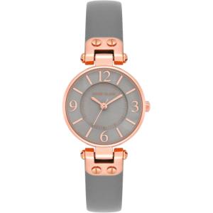 Anne Klein Women’s Leather Strap Watch(Grey/Rose Gold)
