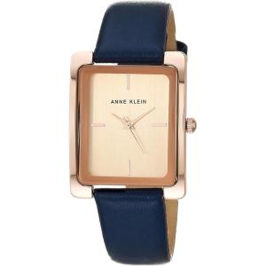 Anne Klein Women’s Leather Strap Watch(Navy Blue/Rose Gold)