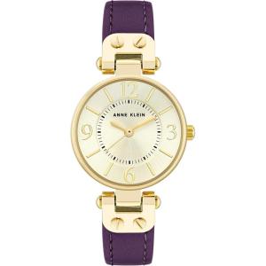 Anne Klein Women’s Leather Strap Watch(Purple/Gold)