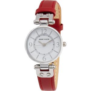 Anne Klein Women’s Leather Strap Watch(Red/Silver)