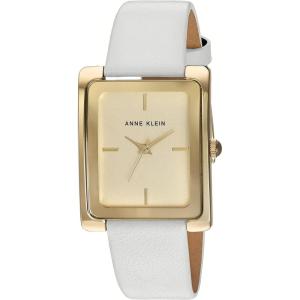 Anne Klein Women’s Leather Strap Watch(White/Gold)