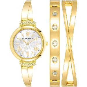 Anne Klein Women’s Premium Crystal Accented Bangle Watch Set, AK/2245(Gold)