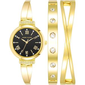 Anne Klein Women’s Premium Crystal Accented Bangle Watch Set, AK/2245(Gold/Black)
