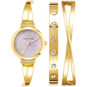 Anne Klein Women’s Premium Crystal Accented Bangle Watch Set, AK/2245(Gold/Lavender)