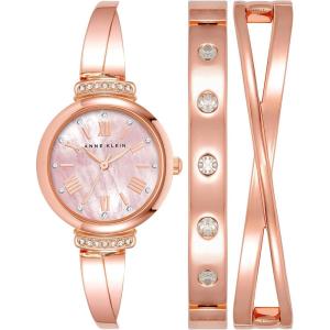 Anne Klein Women’s Premium Crystal Accented Bangle Watch Set, AK/2245(Rose Gold)