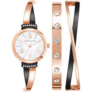 Anne Klein Women’s Premium Crystal Accented Bangle Watch Set, AK/2245(Rose Gold/Gunmetal Grey)