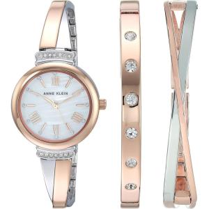 Anne Klein Women’s Premium Crystal Accented Bangle Watch Set, AK/2245(Rose Gold/Silver)