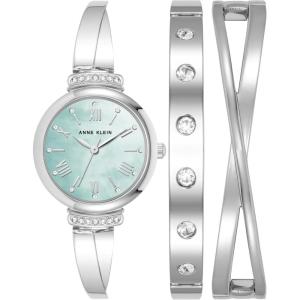 Anne Klein Women’s Premium Crystal Accented Bangle Watch Set, AK/2245(Silver/Light Blue)
