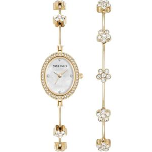 Anne Klein Women’s Premium Crystal Accented Bangle Watch Set(Gold)