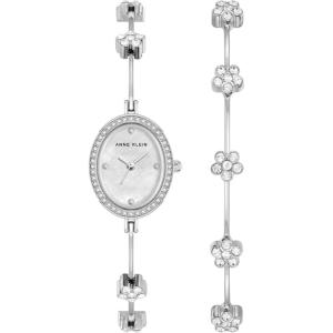 Anne Klein Women’s Premium Crystal Accented Bangle Watch Set(Silver)