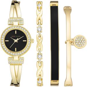 Anne Klein Women’s Premium Crystal Accented Bangle Watch and Bracelet Set, AK/2238(Gold/Black)