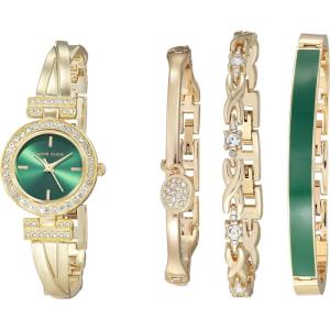 Anne Klein Women’s Premium Crystal Accented Bangle Watch and Bracelet Set, AK/2238(Gold/Green)