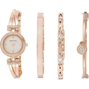 Anne Klein Women’s Premium Crystal Accented Bangle Watch and Bracelet Set, AK/2238(Rose Gold/Pink)