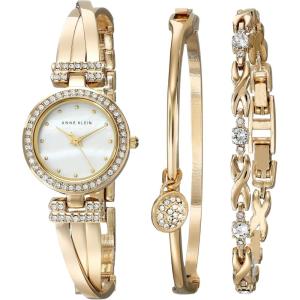 Anne Klein Women’s Premium Crystal Accented Bangle Watch and Bracelet Set(Gold)