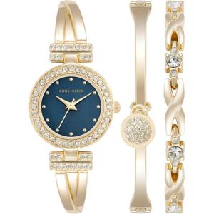 Anne Klein Women’s Premium Crystal Accented Bangle Watch and Bracelet Set(Gold/Blue 2)