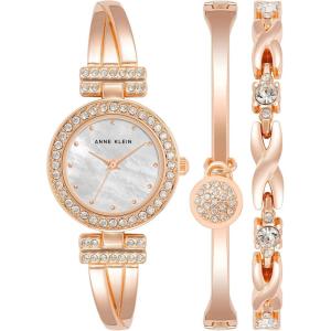 Anne Klein Women’s Premium Crystal Accented Bangle Watch and Bracelet Set(Rose Gold)