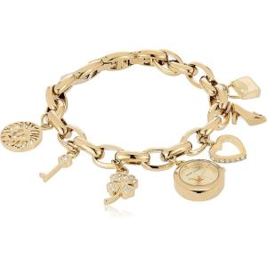 Anne Klein Women’s Premium Crystal Accented Gold-Tone Charm Bracelet Watch, 10/7604CHRM(Gold)