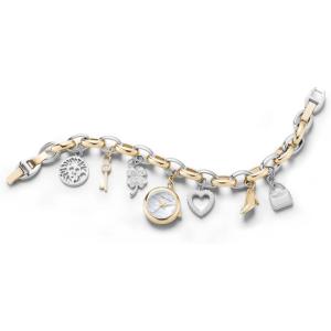Anne Klein Women’s Premium Crystal Accented Gold-Tone Charm Bracelet Watch, 10/7604CHRM(Two-Tone)