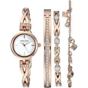 Anne Klein Women’s Premium Crystal Accented Silver-Tone Watch and Bracelet Set(Rose Gold)