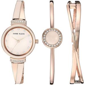 Anne Klein Women’s Premium Crystal Accented Watch and Bangle Set(Rose Gold/Pink)
