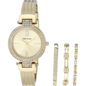 Anne Klein Women’s Premium Crystal Accented Watch and Bracelet Set, AK/3584(Gold)