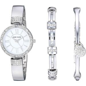 Anne Klein Women’s Premium Crystal Accented Watch and Bracelet Set(Silver)