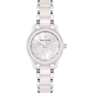 Anne Klein Women’s Resin Bracelet Watch(Silver/Iridescent White)
