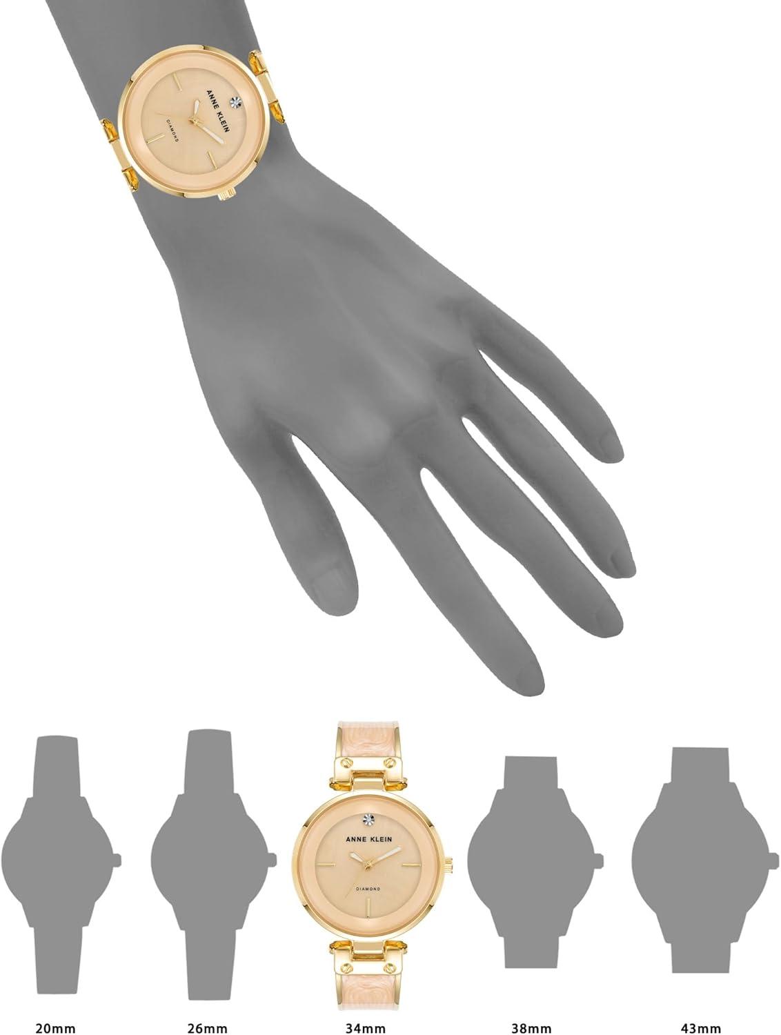 imageAnne Klein Womens Genuine Diamond Dial Bangle WatchCreamGold