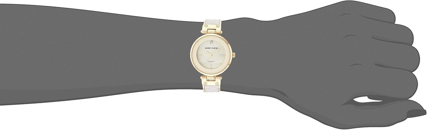imageAnne Klein Womens Genuine Diamond Dial Bangle WatchIvoryGold